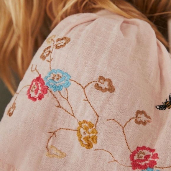 Anthropology Yvette Lounge Mini Dress Cotton embroidered Pale  Pink size M - Picture 5 of 11